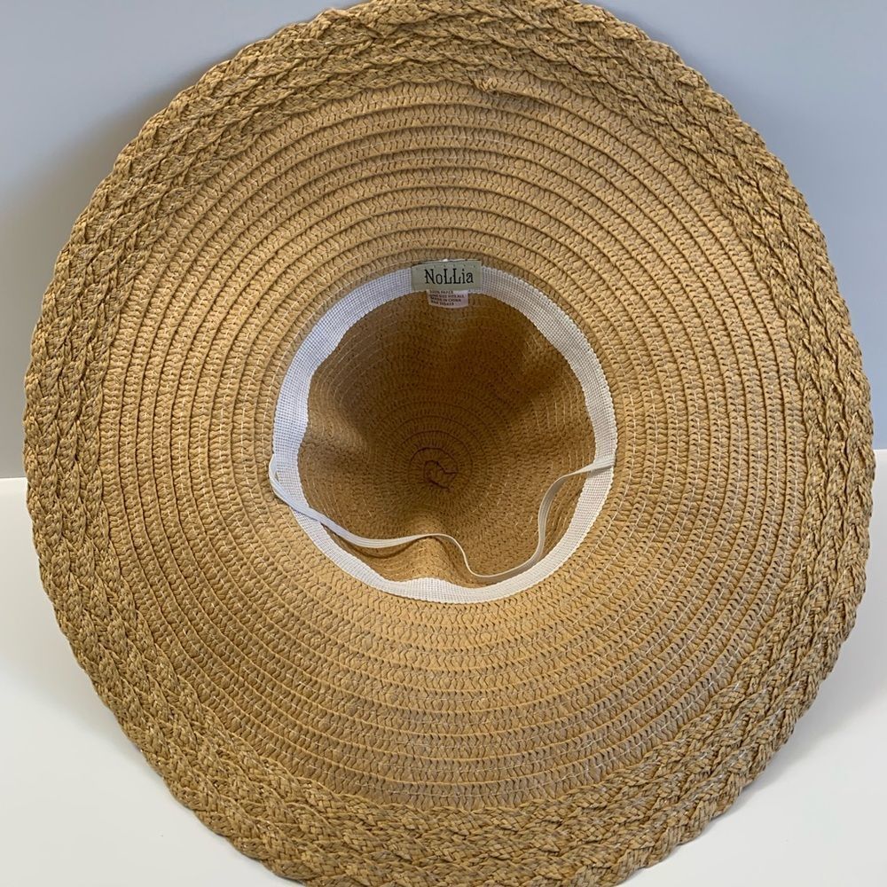 Floppy Straw Sun Hat 5” w/ Silk Bow - Tan - Picture 5 of 8